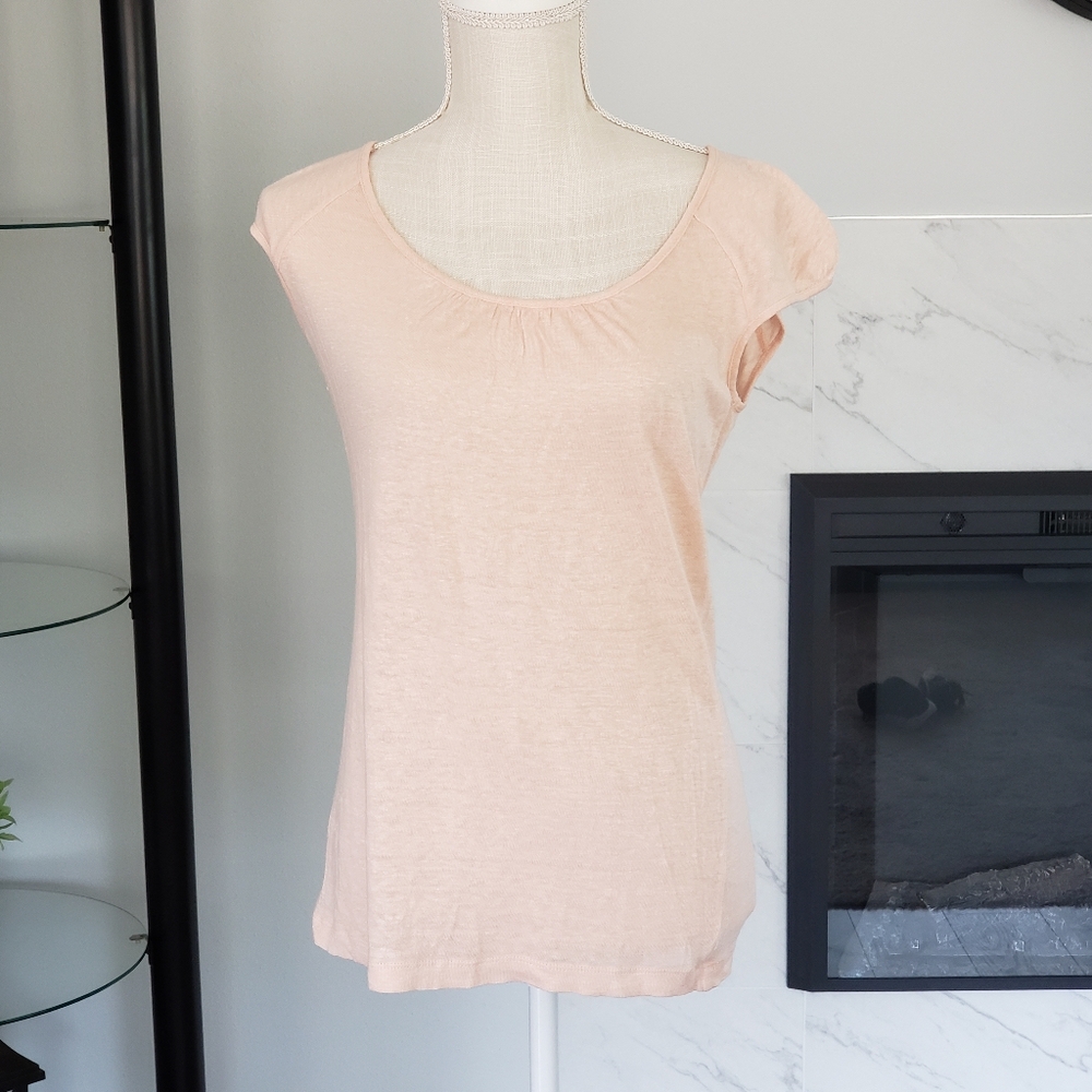 Ann Taylor Loft 100% Linen T Shirt Short Sleeve Scoop Neck Womens Size Small